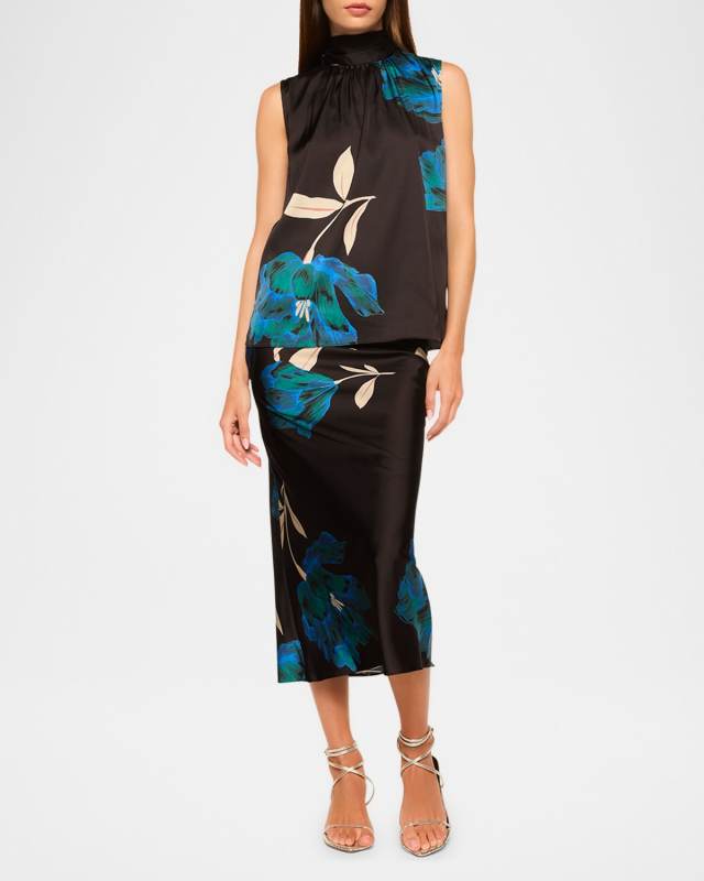 Fay Floral Satin Midi Skirt